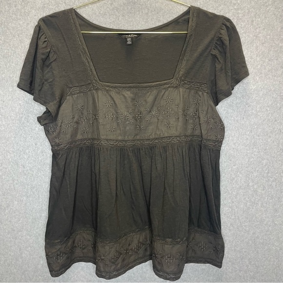 Lucky Brand Whimsigoth Square Neck Lace Dark Romantic Boho Y2K Babydoll Top - Picture 1 of 6
